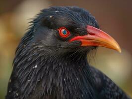 Chough bird portrait created with Generative AI technology photo