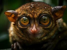 Tarsier monkey portrait created with Generative AI technology photo