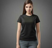 Women blank t shirt mockup ai generate photo