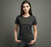 Women blank t shirt mockup ai generate photo