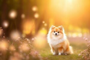 Close-up of cute dog with beautiful bokeh background, Generative AI illustration photo