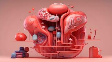 3d ilustración Bosquejo de el humano Organo sistema, anatomía, nervioso, circulatorio, digestivo, excretorio, urinario, y hueso sistemas médico educación concepto, generativo ai ilustración foto