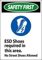 Safety First Sign ESD Shoes Required In This Area. No Street Shoes Allowed vector