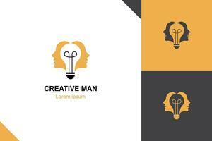 creativo personas logo símbolo, humano cabeza bulbo lámpara logo icono diseño, innovación idea inteligente icono vector