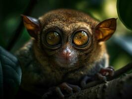 Tarsier monkey portrait created with Generative AI technology photo
