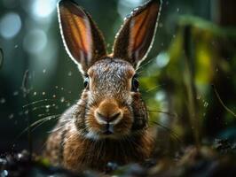 Rabbit portrait created with Generative AI technology photo