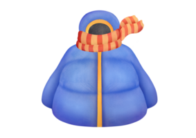 clipart acuarela azul abajo chaqueta con capucha, largo mangas, Levántate cuello, a rayas bufanda. soltero objeto, frente vista. dibujado a mano ilustración aislado en transparente fondo, separar png