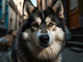 Alaskan Malamute dog created with Generative AI technology photo