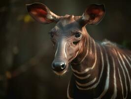 Okapi portrait created with Generative AI technology photo