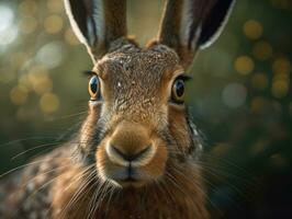 Hare portrait created with Generative AI technology photo