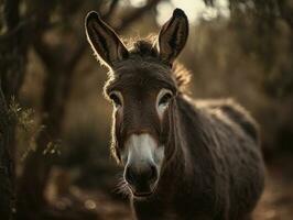 Donkey portrait created with Generative AI technology photo