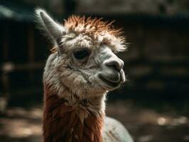 Alpaca portrait created with Generative AI technology photo