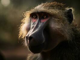 Baboon monkey portrait created with Generative AI technology photo