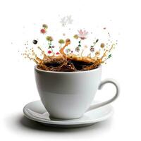 Delicious flower splashed coffee for international coffee day celebration ai generative photo