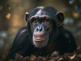 Chimpanzee monkey portrait created with Generative AI technology photo