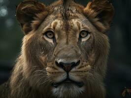 Lion portrait close up created with Generative AI technology photo