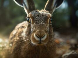 Hare portrait created with Generative AI technology photo