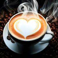 Heart shape coffee with coffee beans to celebrate international coffee day  ai generative photo