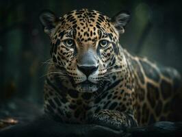 Jaguar portrait close up created with Generative AI technology photo