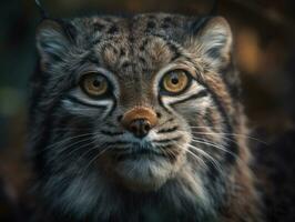 Manul cat portrait close up created with Generative AI technology photo