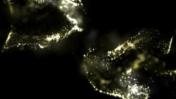oro polvo partículas Brillantina polvo animación explotar brillar rápido energía volador ola en negro antecedentes video