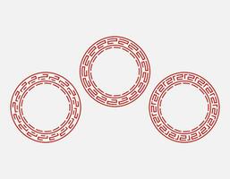 Red halftone round frame. Set of three red abstract line art patterns in circle form. Collection of simple round decorative ornamental border suitable for vintage design. vector