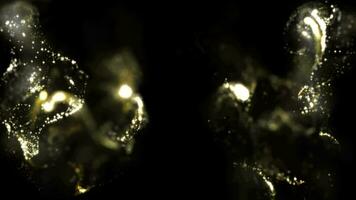 oro polvo partículas Brillantina polvo animación explotar brillar rápido energía volador ola en negro antecedentes video