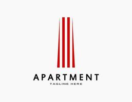 elegante Departamento logo en rojo. mínimo y resumen torre icono con crecimiento concepto. lujo diseño para compañía, arquitectura, desarrollador, residencia. vector