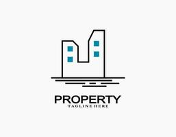 Real estate logo for property business. Minimal design vector concept with letter M and building icon.