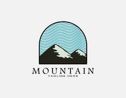 Double mountains with blue wavy lines as a sky. Simple elegant logo suitable for travel, wild life, hiking. vector