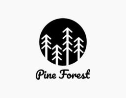 Simple circular silhouette forest logo of evergreen, pines, spruce, cedar. Rustic retro vintage design vector. Trees logo with line art design. vector