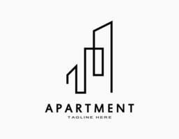 Minimal and abstract apartment logo. Vector line art forms a tower or building. Elegant design for company, architecture, developer, residence.