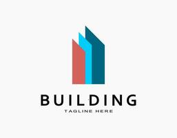 Colorful buildings logo with red and blue. Minimal and abstract apartment icon. Elegant design for company, architecture, developer, residence. vector