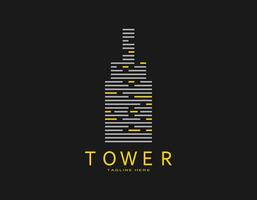 moderno torre logo con amarillo y blanco. elegante diseño con líneas ese formar un alto edificio. vector para compañía, arquitectura, desarrollador, residencia