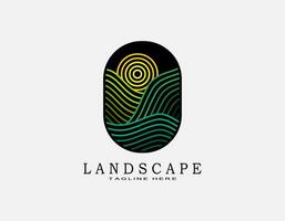 Elegant logo of landscape. Creative design with colorful wavy line art with yellow, black, blue, and green. Suitable for travel, hotel, agriculture, farm vector