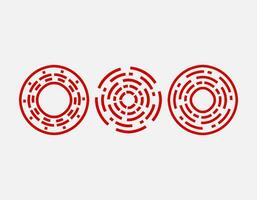 Red halftone round frame. Set of three red abstract line art patterns in circle form. Collection of simple round decorative ornamental border suitable for vintage design. vector