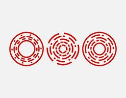 Red halftone round frame. Set of three red abstract line art patterns in circle form. Collection of simple round decorative ornamental border suitable for vintage design. vector