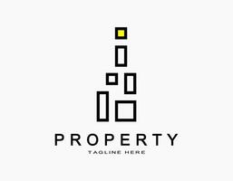 Creative property logo with a rectangle that forms a tower or apartment. Icon with solidarity concept. Luxury design for company, architecture, developer, residence. vector