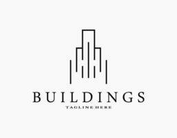 Simple elegant buildings logo. Vector line art forms a tower or apartment. Luxury design for company, architecture, developer, residence.