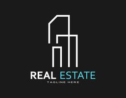 Minimal real estate logo. Vector line art forms a tower or apartment. Design for company, architecture, developer, residence.