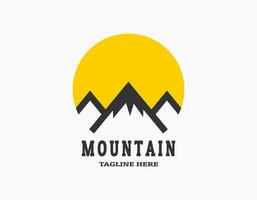 Icon logo of three mountains with the sun. Logo of the peak of mountain. Simple circular vector logo in a modern style.