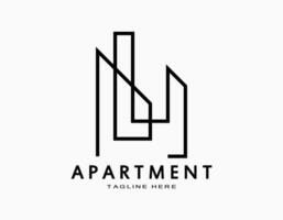 Minimal and abstract apartment logo. Vector line art forms a tower or building. Elegant design for company, architecture, developer, residence.