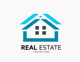 Real estate logo with letter A. Creative design of house in blue color. Vector for company, architecture, developer, residence