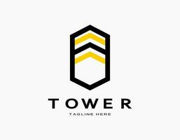 Modern tower logo icon with yellow and black. Simple vector for company, architecture, developer, residence, office.