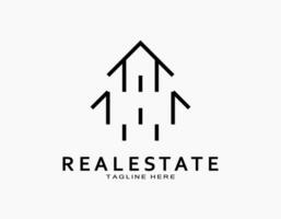 Simple real estate logo resembles an arrow. Abstract line that forms the house. Minimal vector for company, architecture, developer, residence.