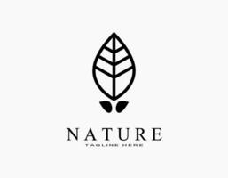 Simple elegant ecology natural logo. Single leaf icon with black. Suitable vector illustration for botanic, garden, agriculture.