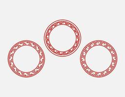 Red halftone round frame. Set of three red abstract line art patterns in circle form. Collection of simple round decorative ornamental border suitable for vintage design. vector