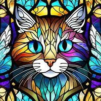 Cats on Stained Glass Window Colorful Illustration AI Generated photo