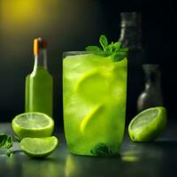 A Mojito Cocktail With a Refreshing Combination of Mint, Lime, and Soda AI Generated photo
