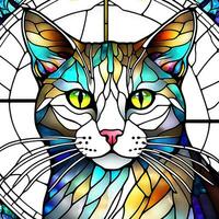 Cats on Stained Glass Window Colorful Illustration AI Generated photo